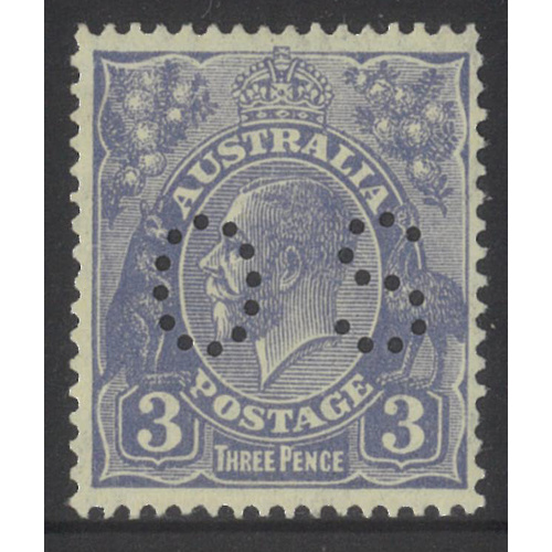 Australia KGV Stamp Small Mult WMK p13½x12½ 3d Ultramarine Die II Perf OS SG O100b MUH #AUBK