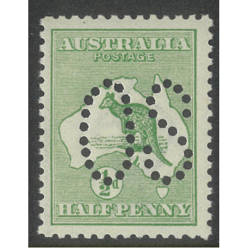 Australia Kangaroo Stamp 1st WMK ½d Green Perf Large OS SG O1 MUH #AUBK