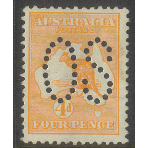 Australia Kangaroo Stamp 1st WMK 4d Orange Perf Large OS SG O6 MLH #AUBK
