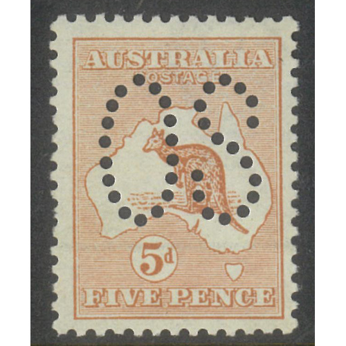Australia Kangaroo Stamp 1st WMK 5d Pale Chestnut Perf Large OS SG O7 MUH #AUBK