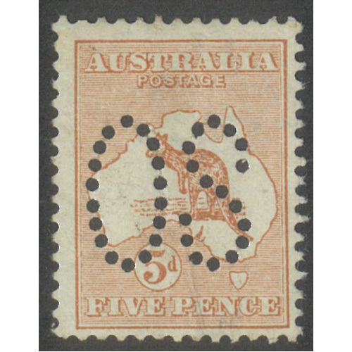Australia Kangaroo Stamp 1st WMK 5d Pale Chestnut Perf Large OS SG O7 MLH #AUBK