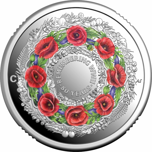 Australia 2025 80 Years Remembering WWII Poppy Wreath $2 Coloured C mmk Silver Proof Coin
