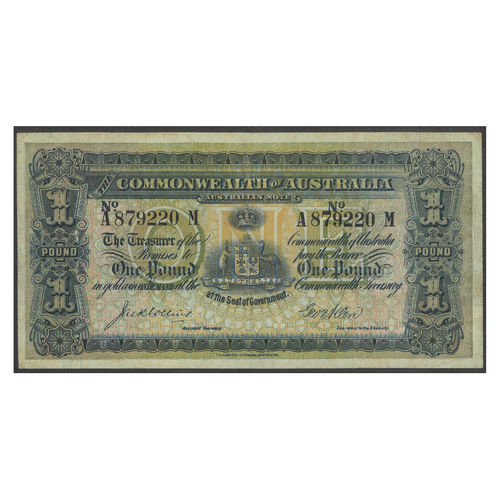 Commonwealth of Australia 1913 One Pound £1 Banknote Collins/Allen R18 Fine