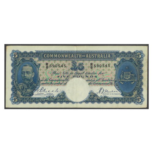 Commonwealth of Australia 1933 Five Pound £5 Pink Banknote Riddle/Sheehan R44a aVF