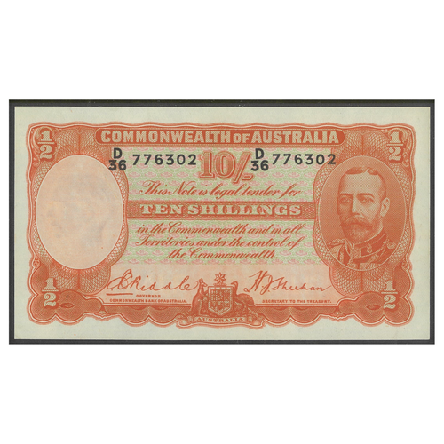 Commonwealth of Australia 1936 Ten Shillings 10/ Banknote Riddle/Sheehan R11 EF