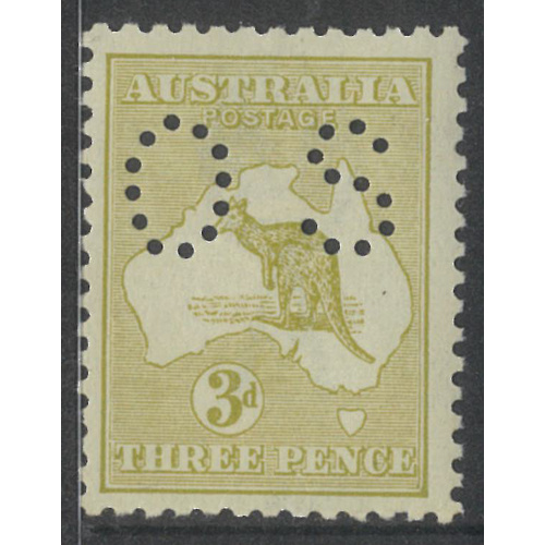 Australia Kangaroo Stamp 3rd WMK 3d Yellow-Olive Die I Perf Small OS SG O45 MUH #AUBK