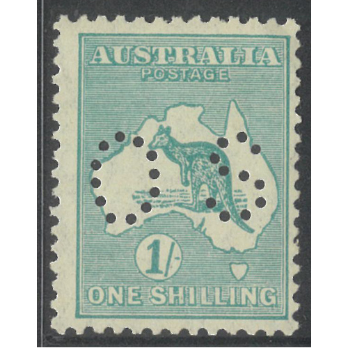 Australia Kangaroo Stamp Small Mult WMK 1/- Blue-Green Perf Small OS SG O116 MUH #AUBK