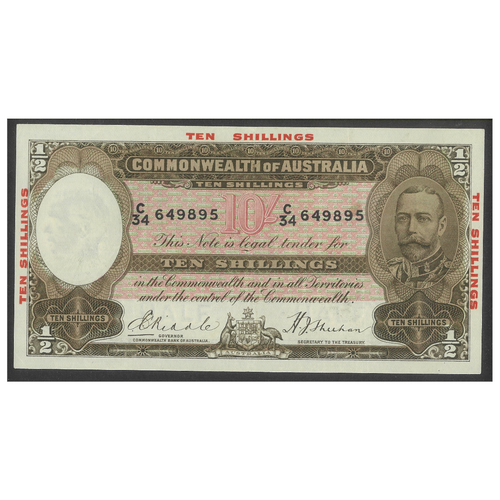 Commonwealth of Australia 1934 Ten Shillings 10/ Banknote Riddle/Sheehan R10 VF
