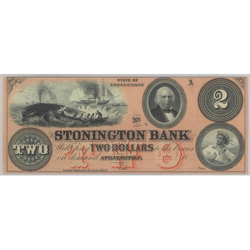 USA Stonington Bank 1850 $2 Banknote UNC