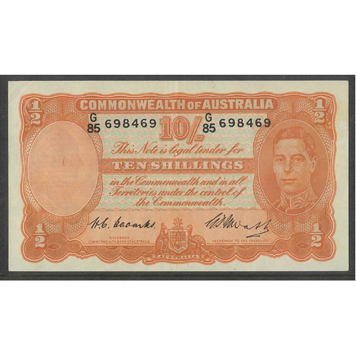 Commonwealth of Australia 1949 Ten Shillings Note Coombs/Watt R14F First Prefix VF+ #P-25