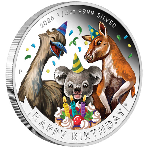 Australia 2026 Happy Birthday 1/2oz Silver Proof Coloured Coin in Card