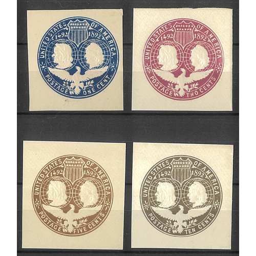 USA 1893 Columbus Set of 4 Postal Stationery Cut-Outs Scott U348/51 MNG #RW