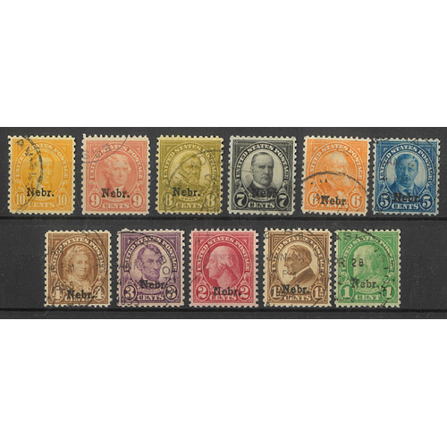 USA 1929 Nebraska Ovpt Set of 11 Stamps Scott 669/79 Fine Used #RW459