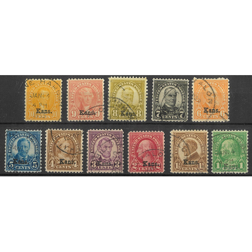 USA 1929 Kansas Ovpt Set of 11 Stamps Scott 658/68 Fine Used #RW