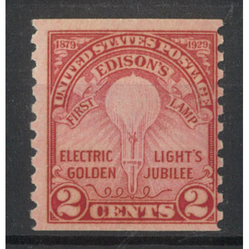 USA 1929 Electric Lights 2c Stamp Imperf x Perf 10 Scott 656 MUH #RW