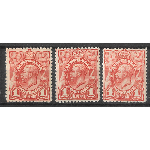 Australia KGV Stamps 1913 Engraved 1d Red Vertical Mesh, Horiz Mesh & 1d Pale Red SG17/17a MUH