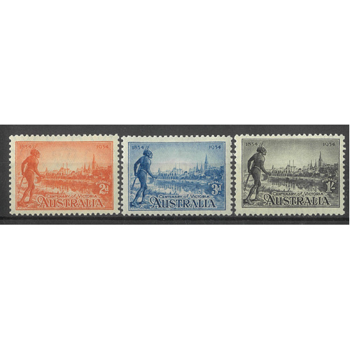 Australia 1934 Victoria Centenary p10½ Set of 3 Stamps SG147/49 MUH #AUBK
