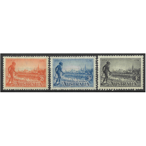 Australia 1934 Victoria Centenary p11½ Set of 3 Stamps SG147a/49a MUH #AUBK