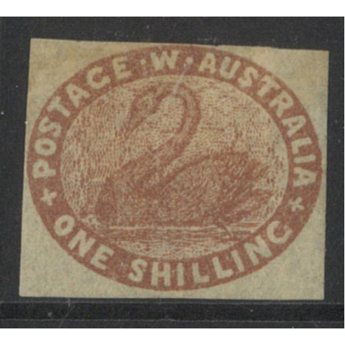 Western Australia 1855 1/- Swan Chestnut-Brown Imperf 4 Clear Margins SG4c Mint Hinged #AUBK