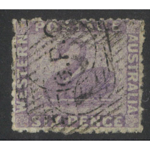 Western Australia 1864 6d Swan Dull Violet No WMK SG51a Used #AUBK