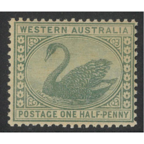 Western Australia 1885 ½d Swan Yellow-Green WMK Crown CA SG94 MUH #AUBK