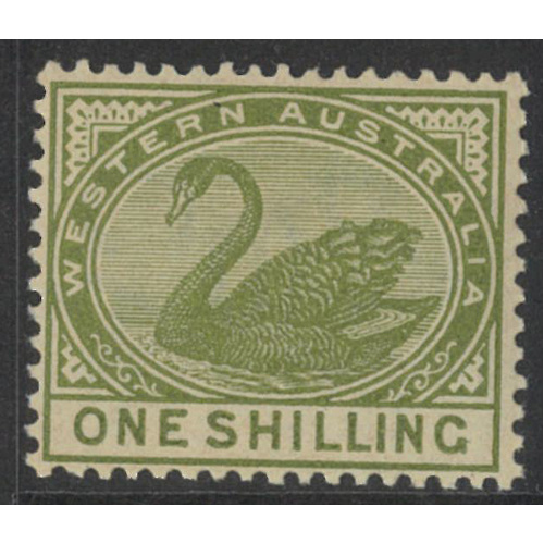 Western Australia 1885 1/- Swan Olive-Green WMK Crown CA SG102 MUH #AUBK