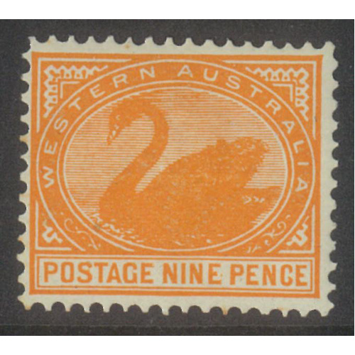 Western Australia 1903 9d Swan Bright Yellow-Orange WMK V/Crown SG122 MH #AUBK