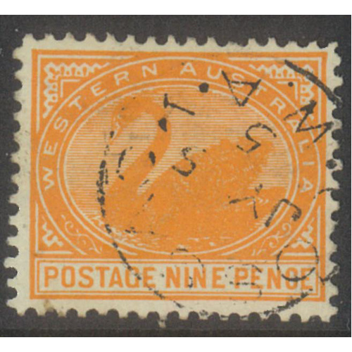 Western Australia 1903 9d Swan Yellow-Orange WMK V/Crown SG122 FU #AUBK