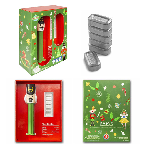 2025 Pamp Pez Gift Set Nutcracker Dispenser 6 x 5 gram Silver Bar
