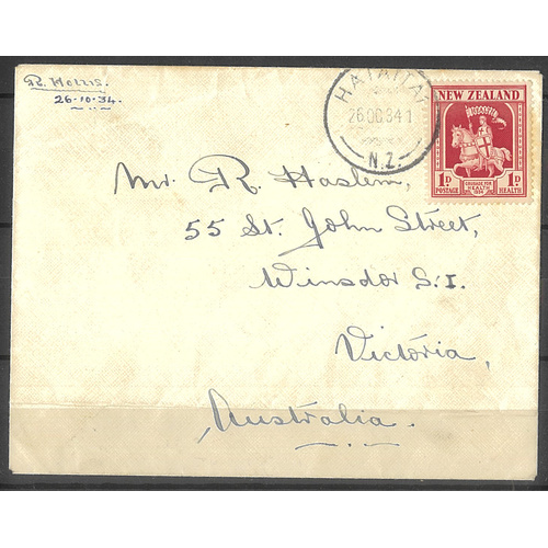 New Zealand 1934 Health Stamp on Plain Cover 26-11