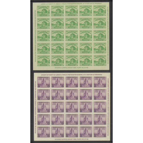 USA 1933 Philatelic Society 1c & 3c Sheetlets/25 Stamps Scott 730/31 MNG 26-7