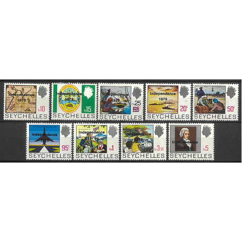 Seychelles 1976 Independence Ovpt Set/9 Stamps SG374/82 MUH #BR379