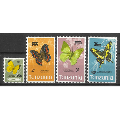 Tanzania 1975 Surcharges on Butterflies Set/4 Stamps SG173/76 MUH #BR406