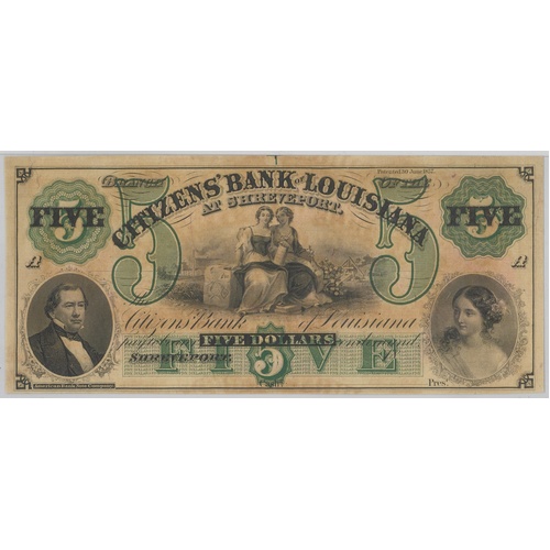 USA Citizen's Bank Of Louisiana 1860 $5 Banknote aUNC
