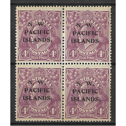 New Guinea N.W.P.I. 1922 KGV 4d Violet Block/4 Stamps SG123 MUH #AUBK