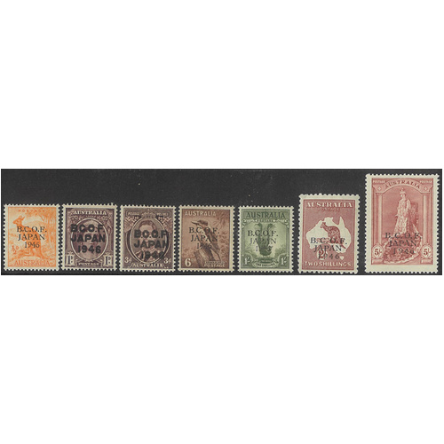 Australia B.C.O.F. 1946-47 Opt Set/7 Stamps to 5/- Thick Paper SG J1/7 MUH #AUBK