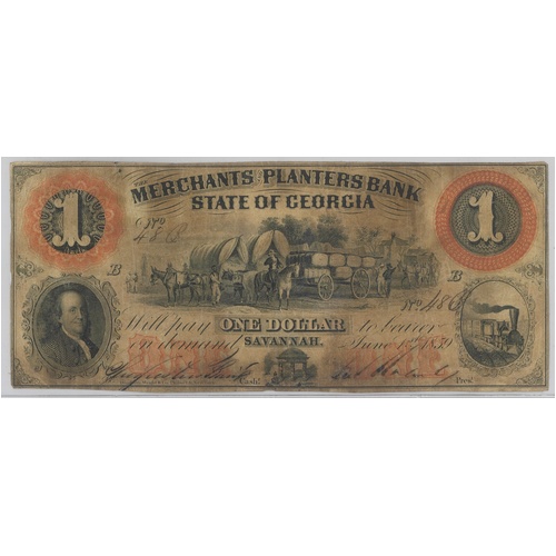 USA Merchants Planters Bank 1859 $1 Banknote aFine