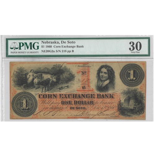 USA The Corn Exchange Bank 1860 $1 Banknote PMG30