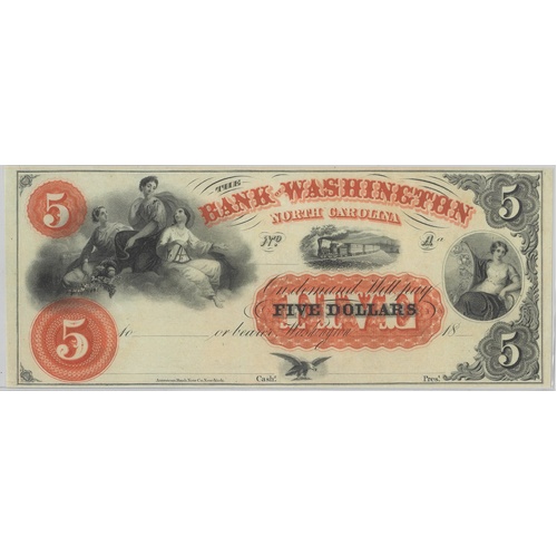 USA Bank Of Washington 1860 $5 Banknote UNC