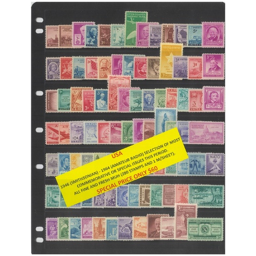 USA 1946-64 Selection of Most Commemorative Issues 280 Stamps & 1 Mini Sheet MUH #300