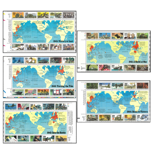 USA 1991-95 World War II Set of 5 Blocks/10 Stamps Mint Unhinged #US24