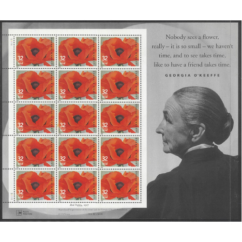 USA 1996 Georgia O'Keeffe 32c Sheetlet/15 Stamps Scott 3069 Mint Unhinged #US31
