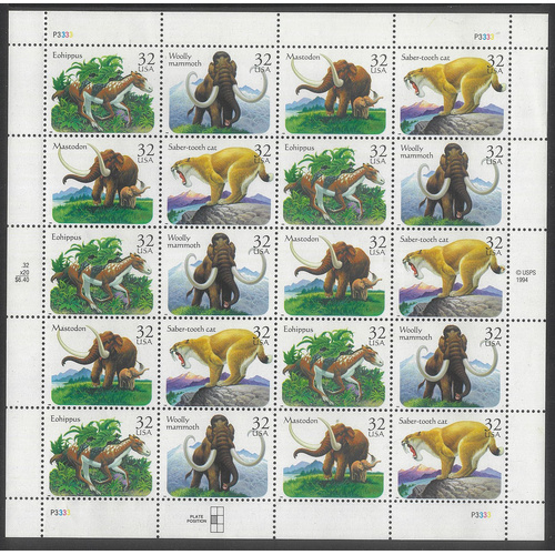 USA 1996 Prehistoric Animals 32c Sheetlet/20 Stamps Scott 3080a MUH #US33