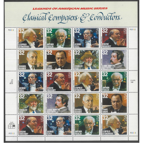 USA 1997 Classical Composers & Conductors 32c Sheetlet/20 Stamps Scott 3165a MUH #US42