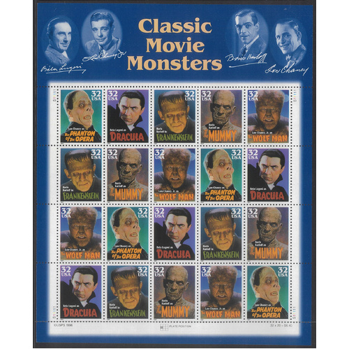USA 1997 Classic Movie Posters 32c Sheetlet/20 Stamps Scott 3172a MUH #US43