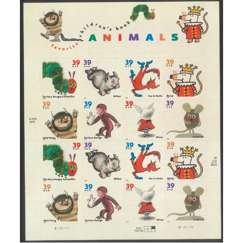USA 2006 Children's Book Animals 39c Sheetlet/16 Stamps Scott 3994a MUH #US49