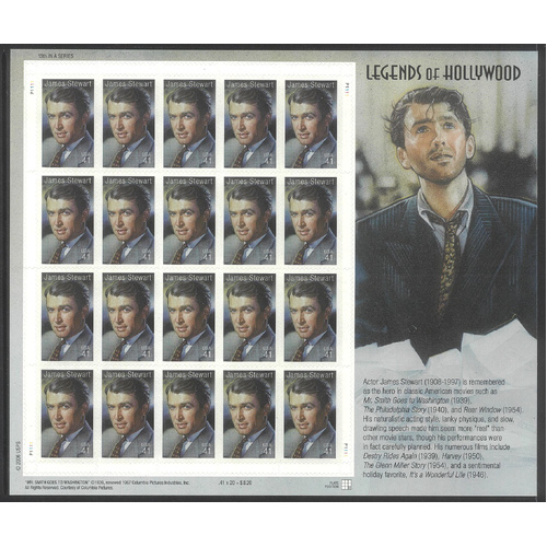 USA 2007 James Stewart Hollywood Legend 41c Sheet/20 Stamps Scott 4197 MUH #US54