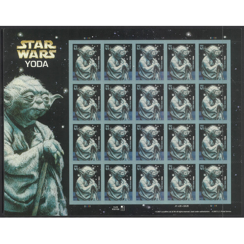 USA 2007 Star Wars Yoda 41c Sheet/20 Stamps Scott 4205 MUH #US55