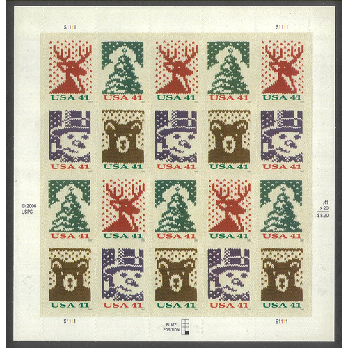 USA 2007 Christmas 41c Booklet Pane/20 Stamps Scott 4210d MUH #US56