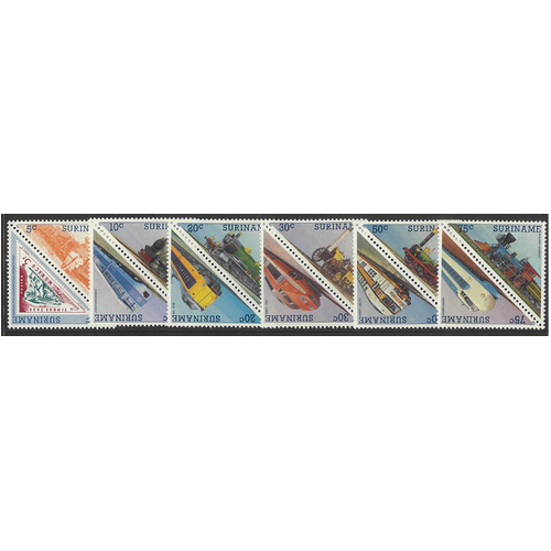 Suriname 1985 Trains Set of 12 Stamps in Pairs Scott 713a/23a MUH 6-1